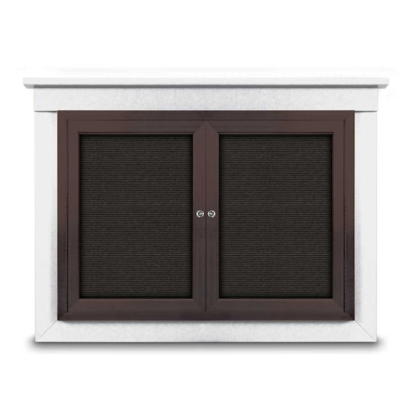 60"x36" 2-Door Enclosed Letterboard, Black Vinyl/Walnut